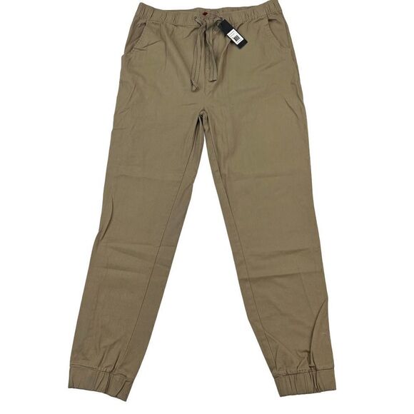 New Galaxy Men Khaki Pants Casual Lightweight Elastic Waist Pockets US L Jogger - Picture 2 of 8